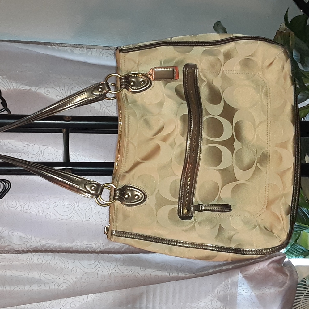 Authentic large gold coach purse with cover sack